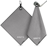 Golf'N Microfiber Towel - Magnetic Golf Towel Gray 18" x 18" Golf Towels for Golf Bags with N52 Heavy Duty Magnets, Carabiner Clip & Cross Stitched Reinforced Loop, Premium Golf Accessories