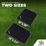 Golf'N Microfiber Towel - Magnetic Golf Towel Black 16" x 24" Golf Towels for Golf Bags with N52 Heavy Duty Magnets, Carabiner Clip & Cross Stitched Reinforced Loop, Premium Golf Accessories