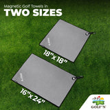 Golf'N Microfiber Towel - Magnetic Golf Towel Gray 18" x 18" Golf Towels for Golf Bags with N52 Heavy Duty Magnets, Carabiner Clip & Cross Stitched Reinforced Loop, Premium Golf Accessories