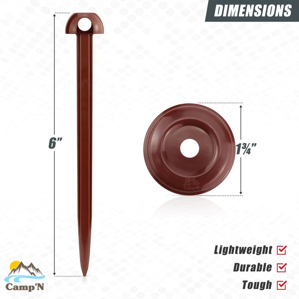 Camp'N RV Camping Mat Rug Stakes (8 Pack) Outdoor Stakes - Plastic Camping Spikes with Rope Hole - Outdoor Rug Stakes, RV Rug Stakes