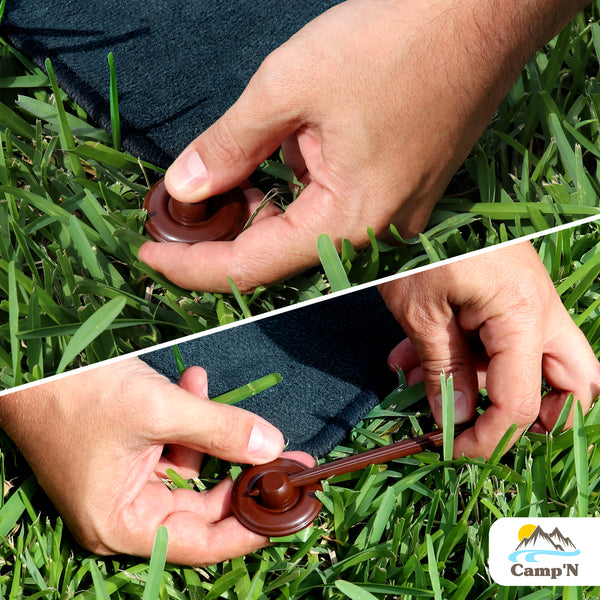 Camp'N RV Camping Mat Rug Stakes (8 Pack) Outdoor Stakes - Plastic Camping Spikes with Rope Hole - Outdoor Rug Stakes, RV Rug Stakes