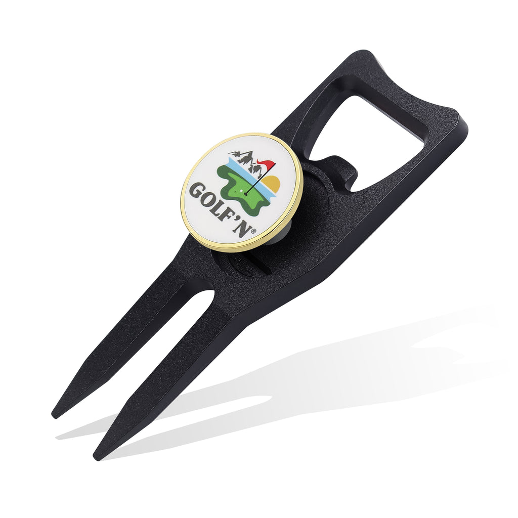 Golf'N Aluminum Golf Ball Marker Divot Repair Tool - Magnetic Ball Marker, Groove Cleaner & Bottle Opener - Essential Golf Divot Tool for Golfers, Sleek Design