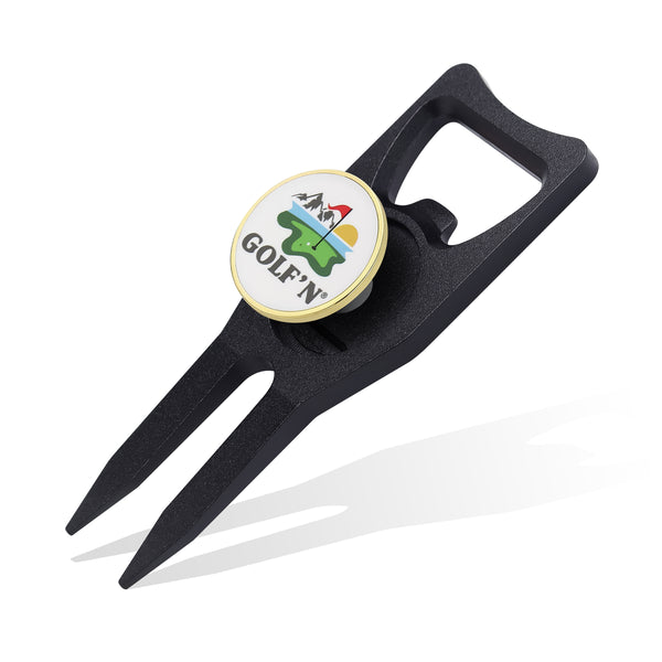 Golf'N Aluminum Golf Ball Marker Divot Repair Tool - Magnetic Ball Marker, Groove Cleaner & Bottle Opener - Essential Golf Divot Tool for Golfers, Sleek Design