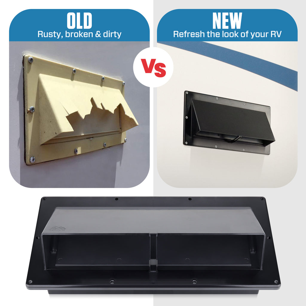 Camp'N RV Camper Trailer Exterior Sidewall Range Hood Exhaust Vent Cover Locking Damper - Black
