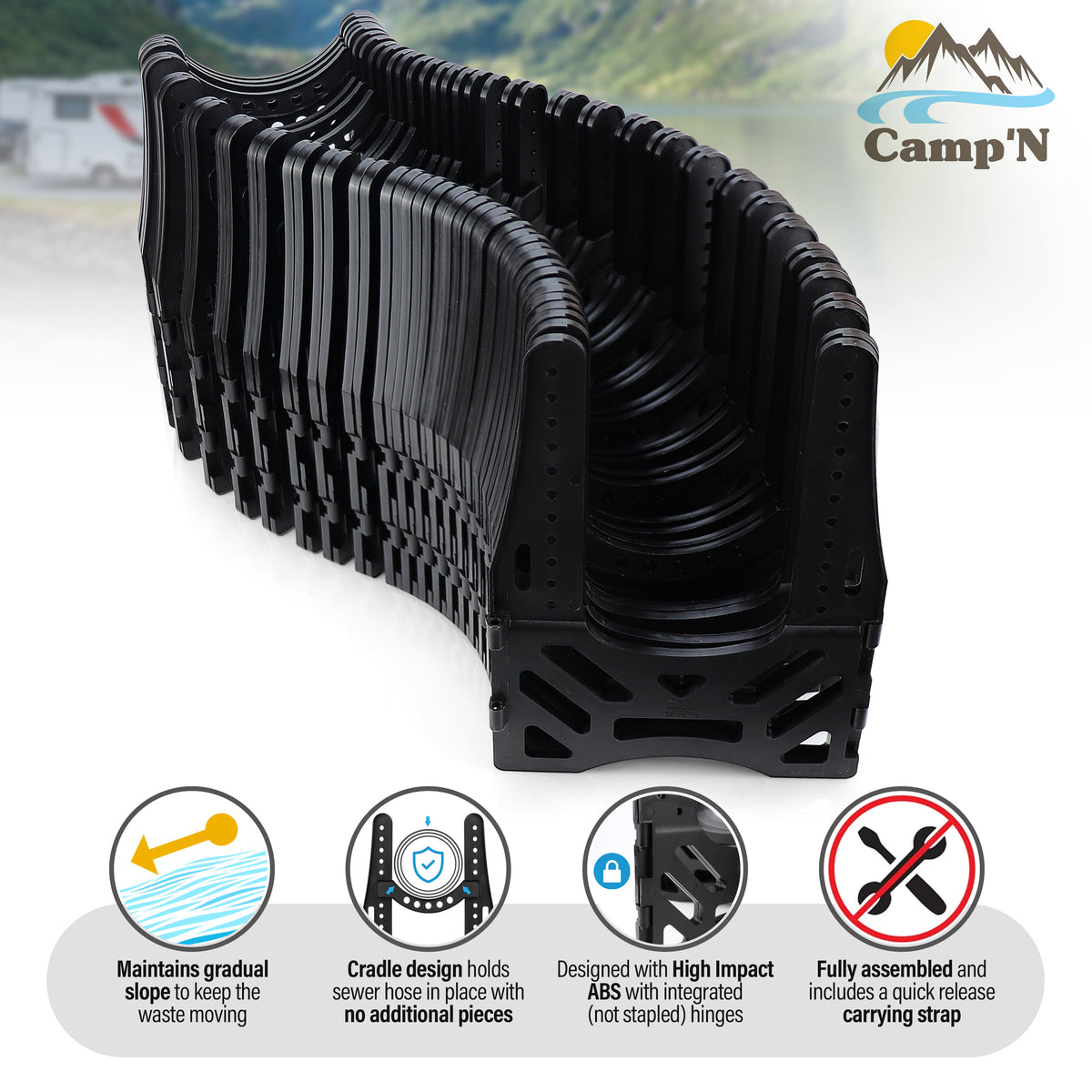 Collapsable Support System Stink Slink 10' RV Sewer Hose Support Sloped Camper Septic Holder Coll ...
