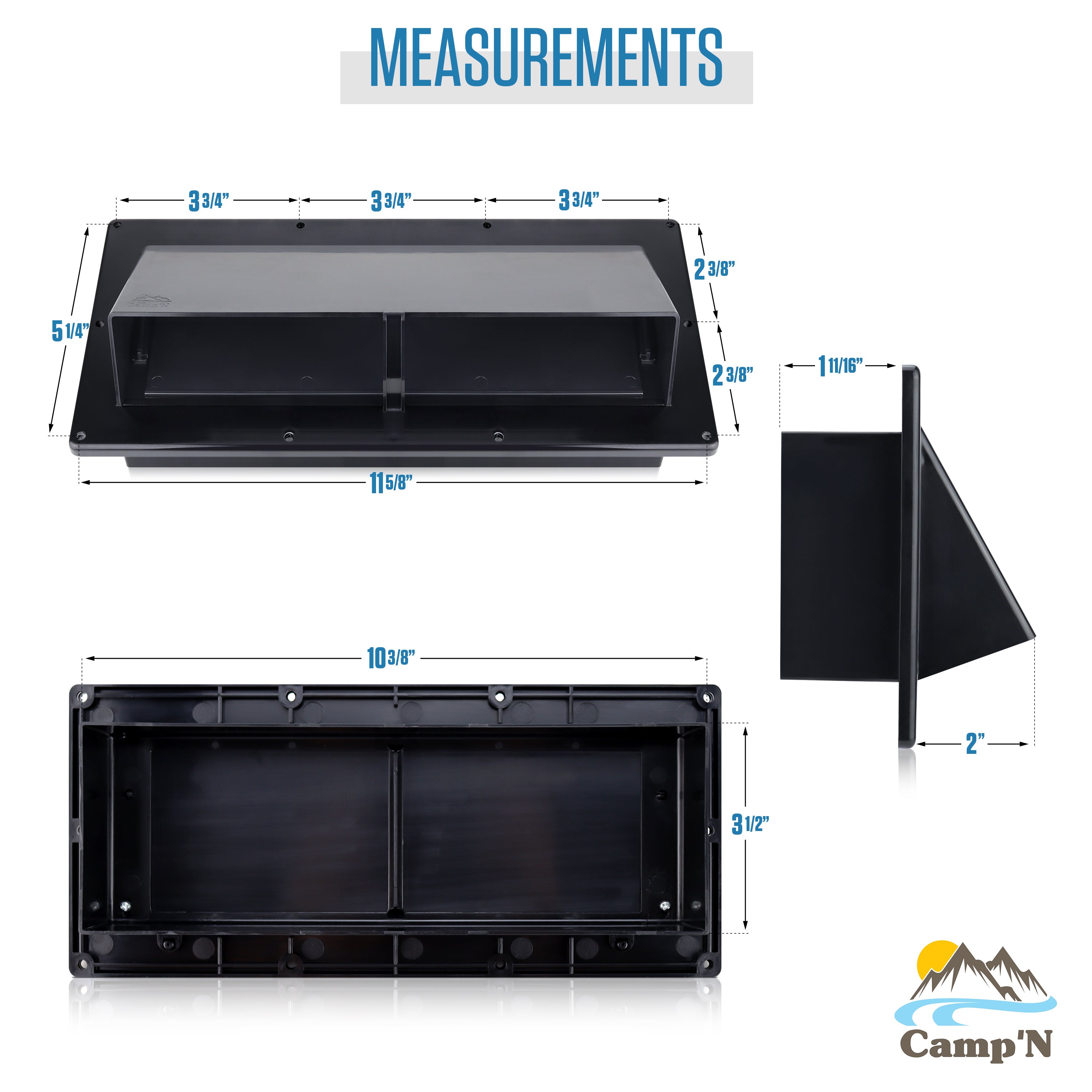 Camp'N RV Camper Trailer Exterior Sidewall Range Hood Exhaust Vent Cover Locking Damper - Black