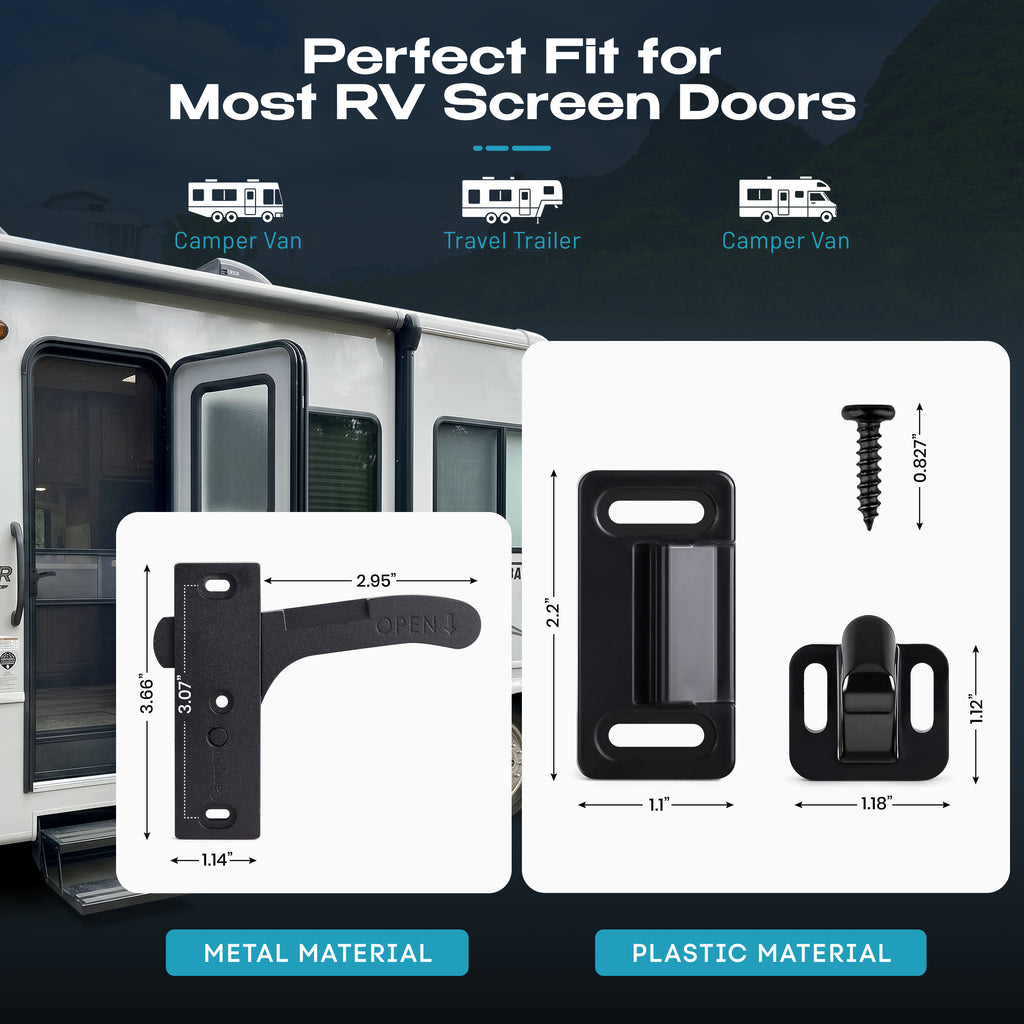 Aluminum RV Screen Door Latch Right Handle Replacement Kit for Travel Trailer, Camper, Motorhome - (RH)