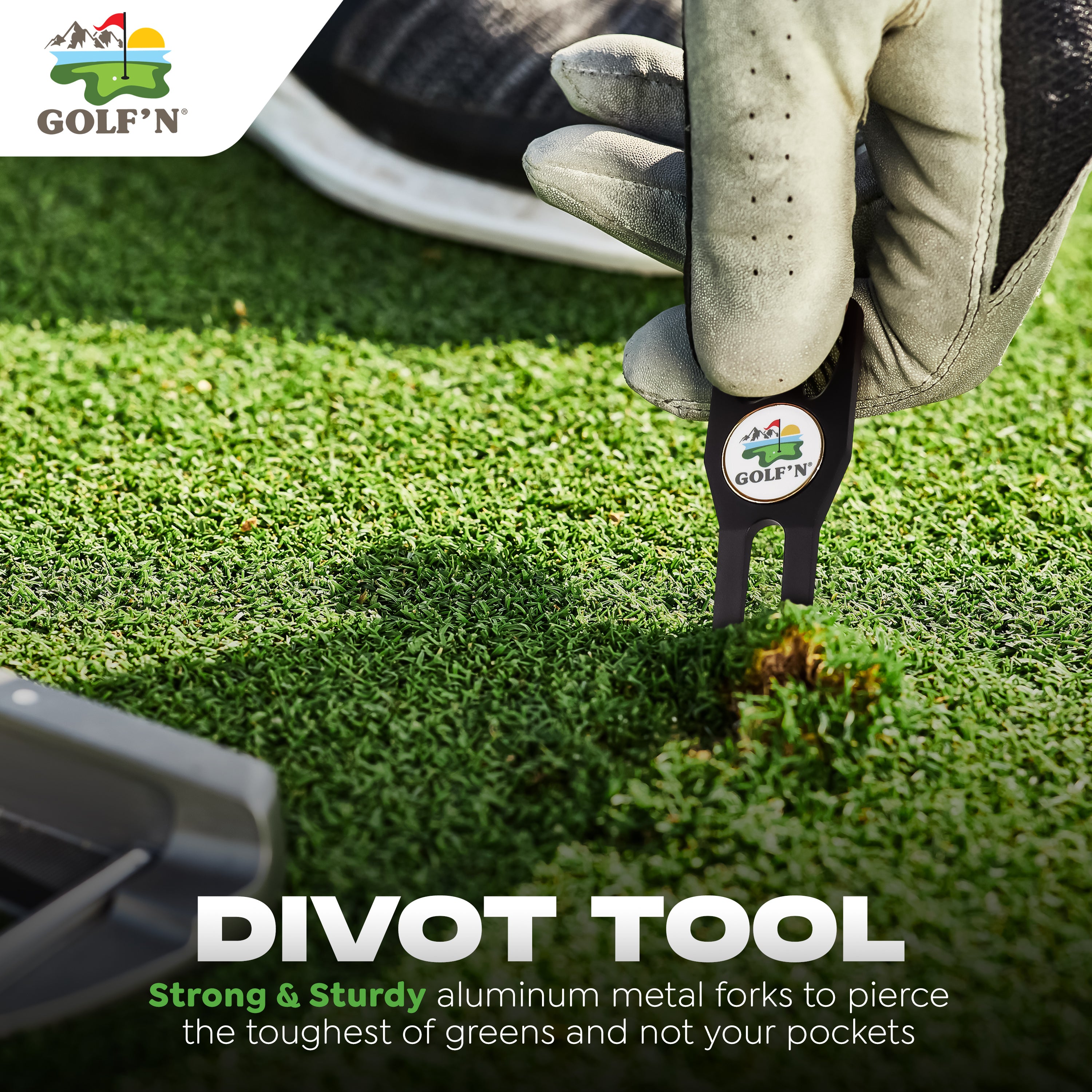 Golf'N Aluminum Golf Ball Marker Divot Repair Tool - Magnetic Ball Marker, Groove Cleaner & Bottle Opener - Essential Golf Divot Tool for Golfers, Sleek Design