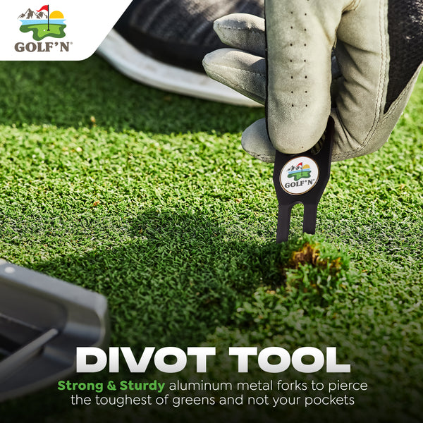 Golf'N Aluminum Golf Ball Marker Divot Repair Tool - Magnetic Ball Marker, Groove Cleaner & Bottle Opener - Essential Golf Divot Tool for Golfers, Sleek Design