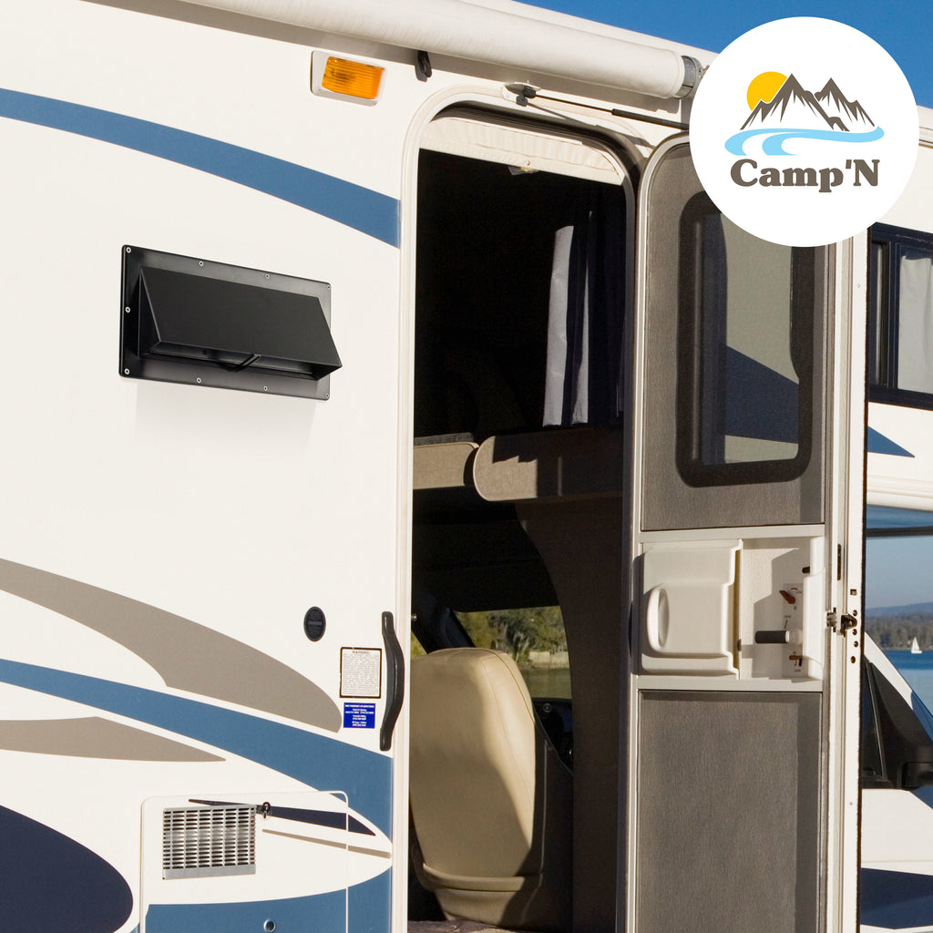 Camp'N RV Camper Trailer Exterior Sidewall Range Hood Exhaust Vent Cover Locking Damper - Black