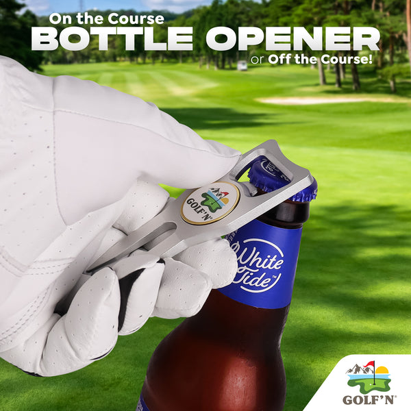 Golf'N Aluminum Golf Ball Marker Divot Repair Tool - Magnetic Ball Marker, Groove Cleaner & Bottle Opener - Essential Golf Divot Tool for Golfers, Sleek Design