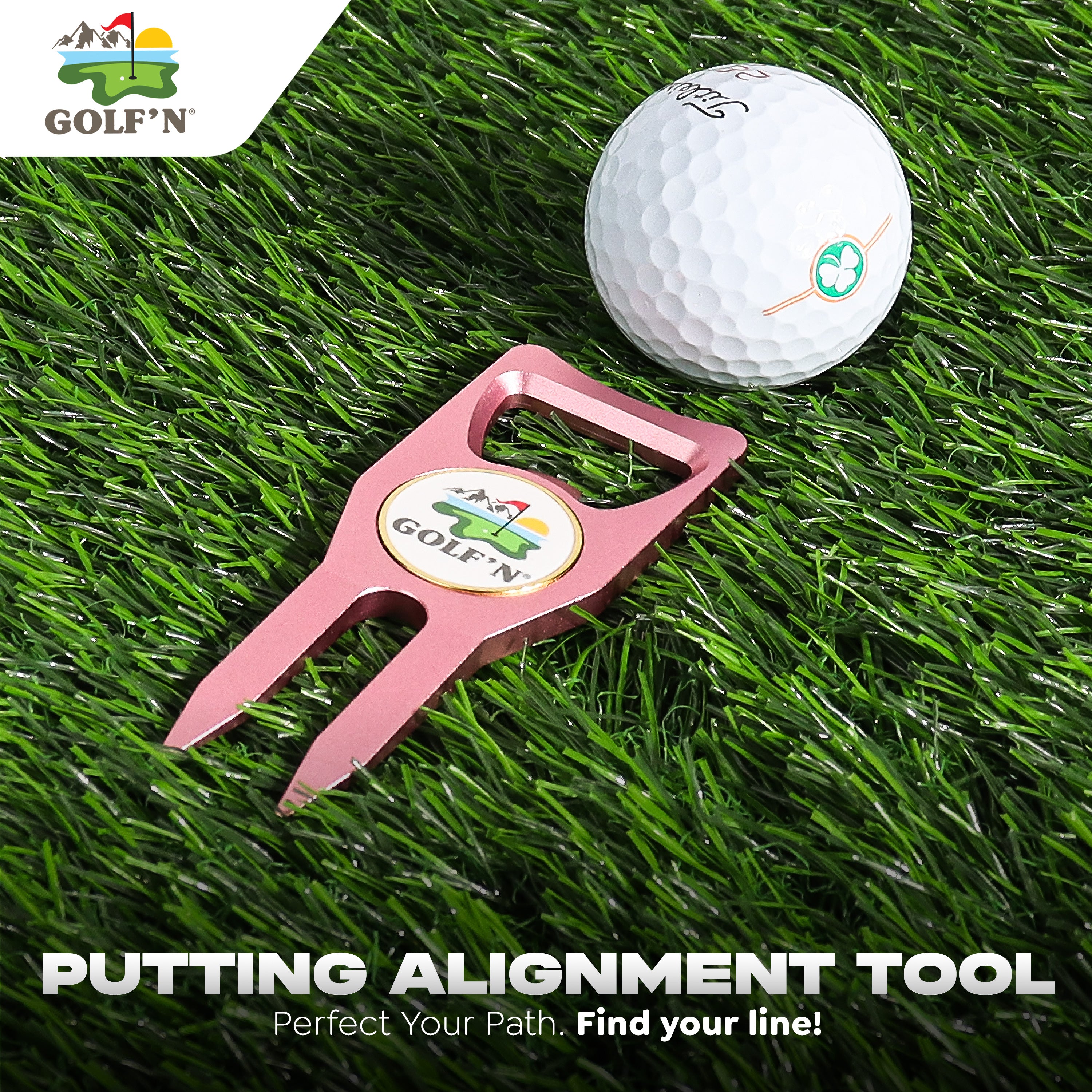 Golf'N Aluminum Golf Ball Marker Divot Repair Tool - Magnetic Ball Marker, Groove Cleaner & Bottle Opener - Essential Golf Divot Tool for Golfers, Sleek Design