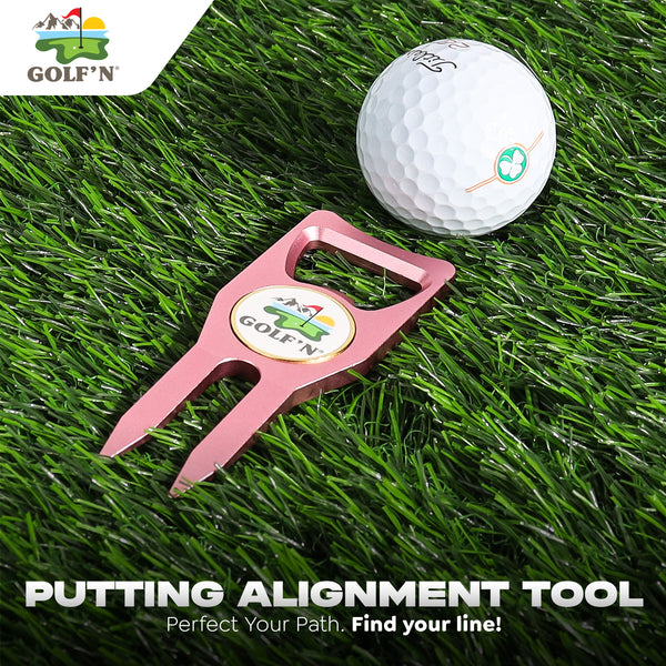 Golf'N Aluminum Golf Ball Marker Divot Repair Tool - Magnetic Ball Marker, Groove Cleaner & Bottle Opener - Essential Golf Divot Tool for Golfers, Sleek Design
