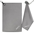 Golf'N Microfiber Towel - Magnetic Golf Towel Gray 16" x 24" Golf Towels for Golf Bags with N52 Heavy Duty Magnets, Carabiner Clip & Cross Stitched Reinforced Loop, Premium Golf Accessories