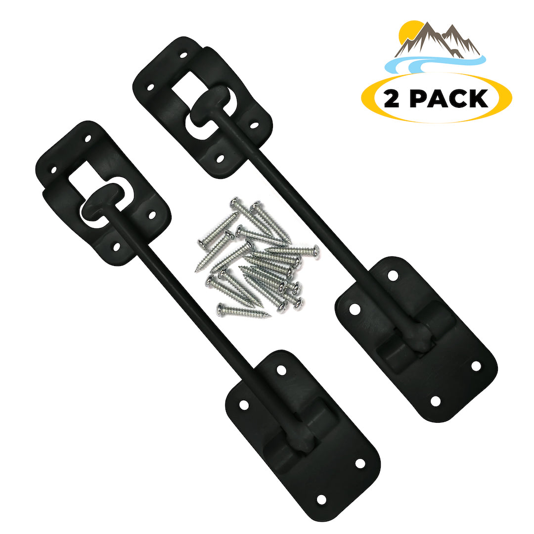 Camp'N RV Trailer Camper 6" T-Style Door Holder Latch for Entry Storage Baggage Cargo - Black 2 Pack