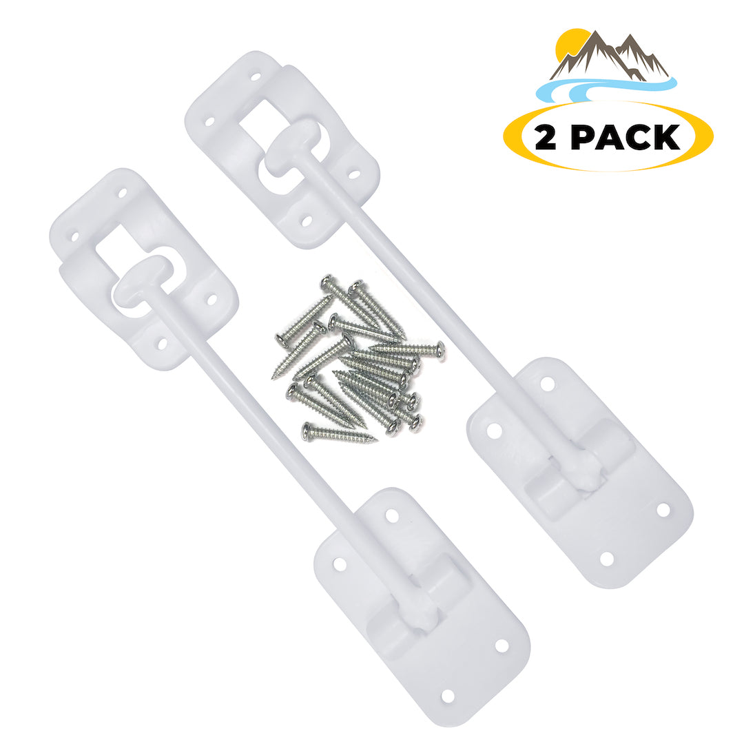 Camp'N RV Trailer Camper 6" T-Style Door Holder Latch for Entry Storage Baggage Cargo - White 2 Pack