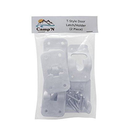 RV T Style 3 1/2" Door Latch - Holder - Catch for Trailer, Camper, Motor Home, Cargo (White 2-Sets)