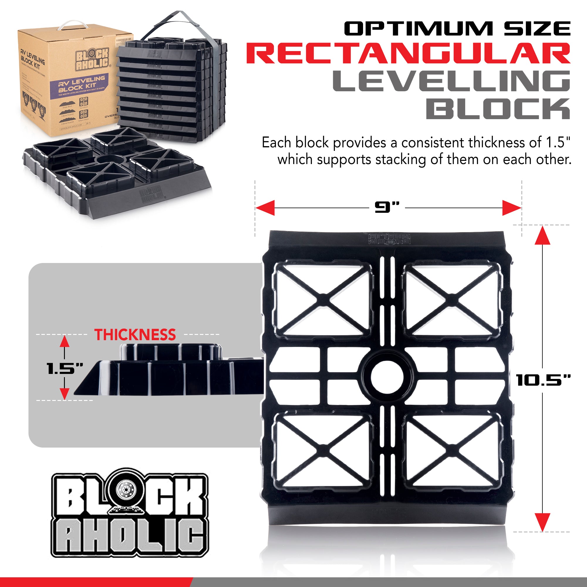 Blockaholic Heavy Duty Stacking RV Leveling Blocks - Camper Leveler Kit Trailer Tire Levelers - 10 Pack