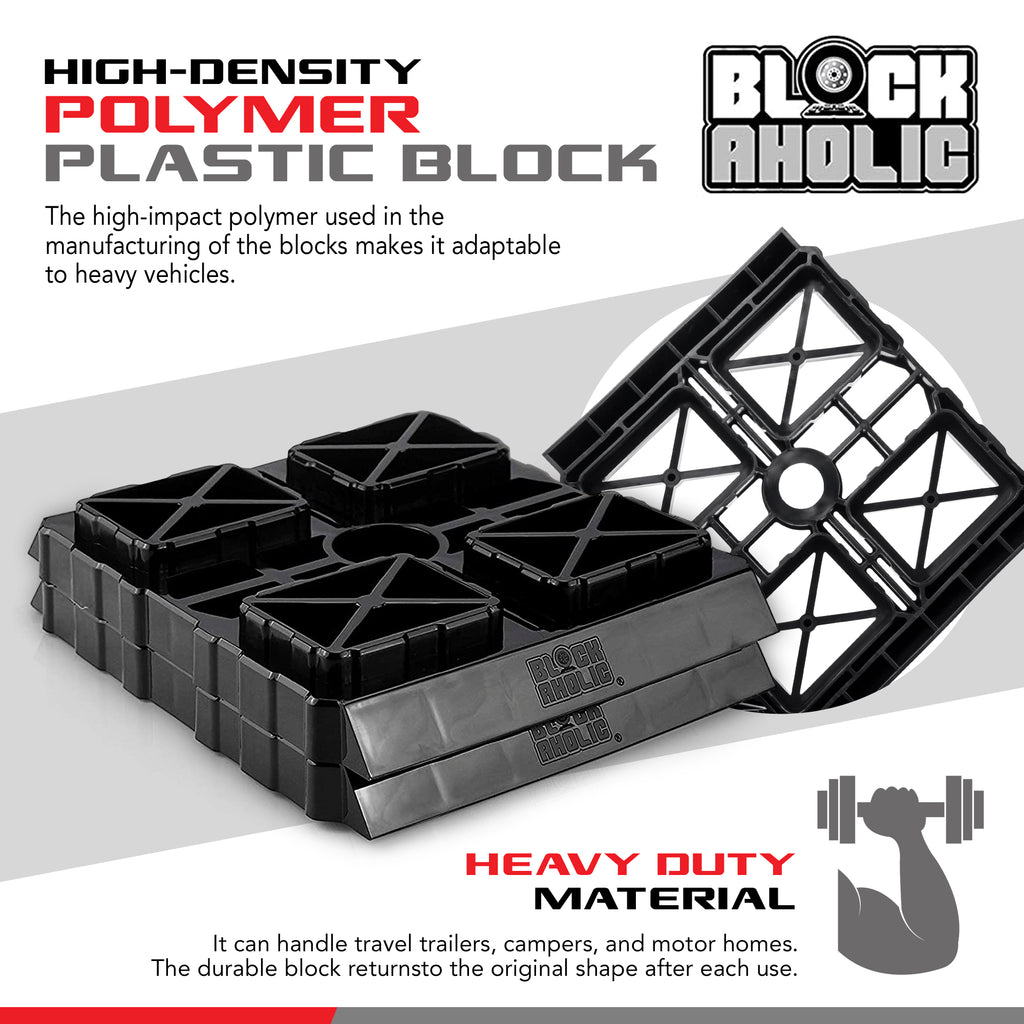 Blockaholic Heavy Duty Stacking RV Leveling Blocks - Camper Leveler Kit Trailer Tire Levelers - 10 Pack
