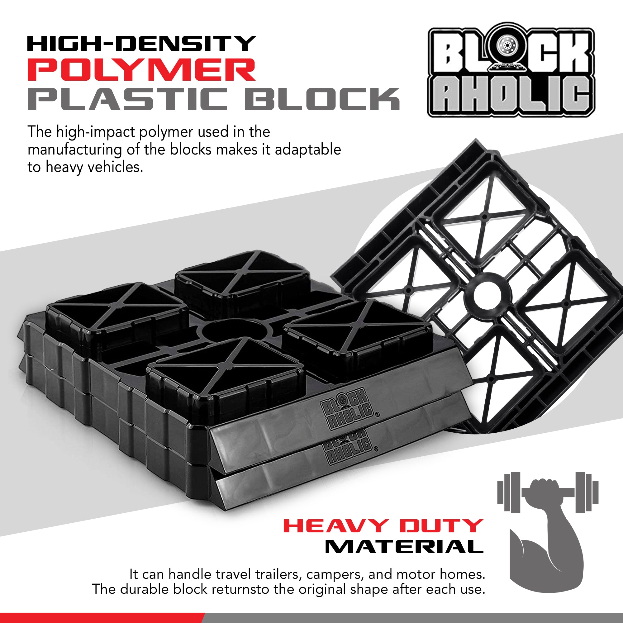 Blockaholic Heavy Duty Stacking RV Leveling Blocks - Camper Leveler Kit Trailer Tire Levelers - 10 Pack