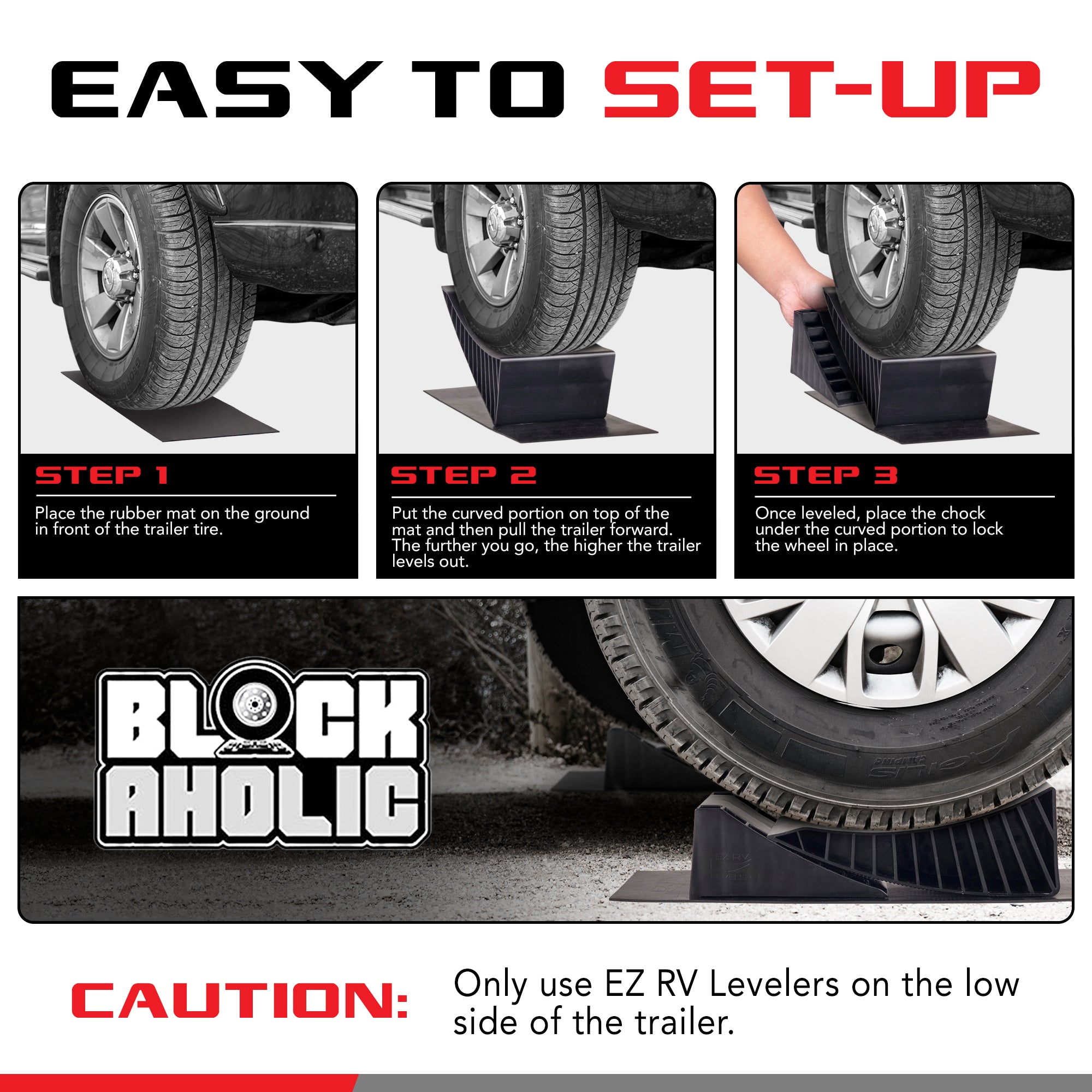 EZ RV Leveler Blocks Camper Curved Leveling Ramps Trailer Tire Levelers - 2 Axle