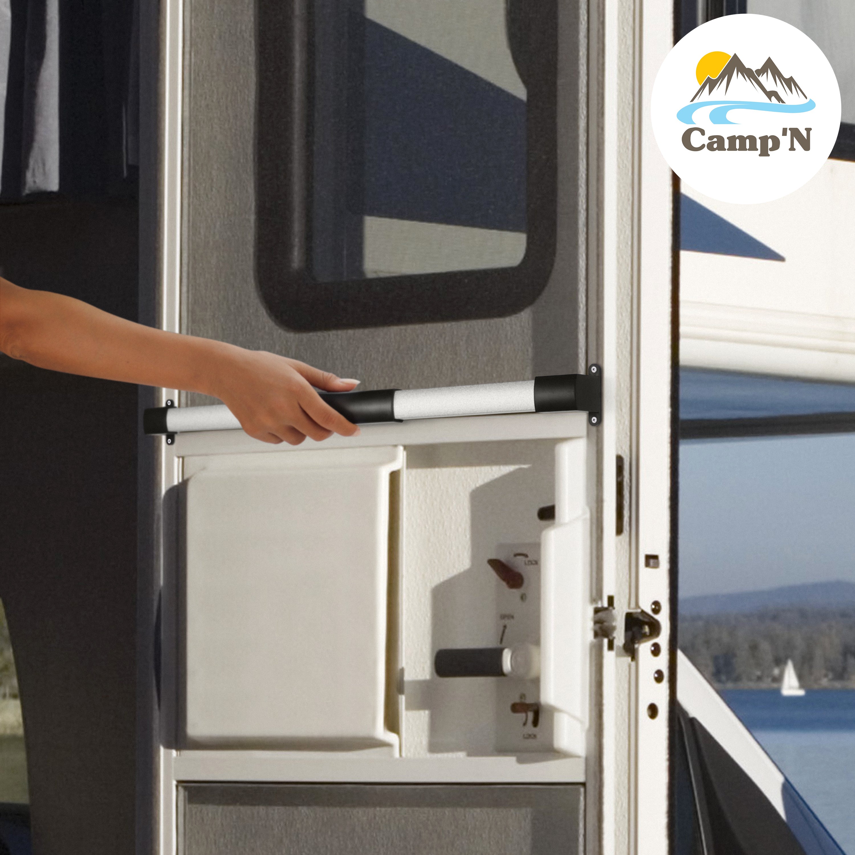 Camp'N RV Screen Door Crossbar - RV Screen Door Handle Grab Bar - RV Screen Door Handle, Adjustable Screen Door Push Bar from 21 5/8" to 28 5/8"