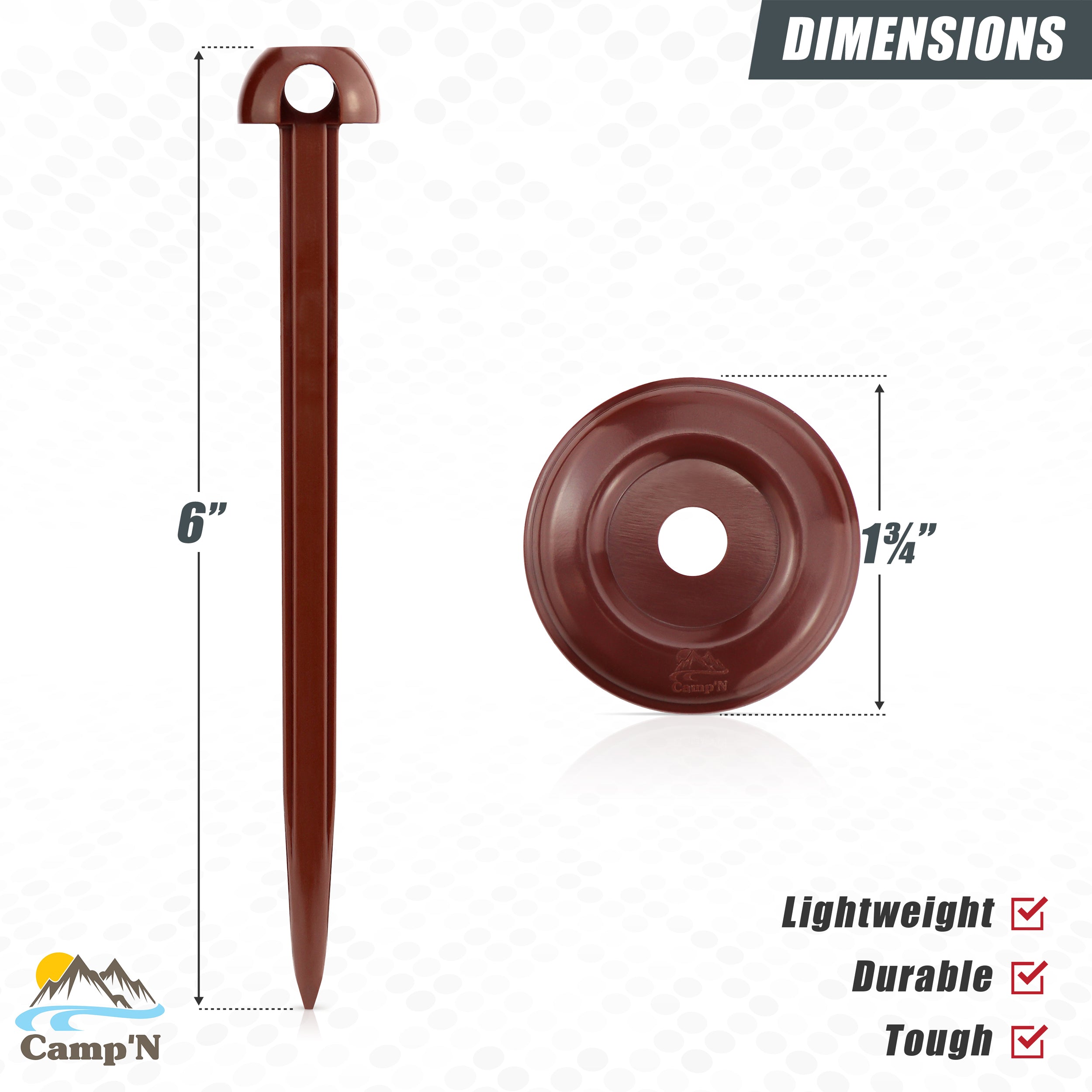 Camp'N RV Camping Mat Rug Stakes (8 Pack) Outdoor Stakes - Plastic Camping Spikes with Rope Hole - Outdoor Rug Stakes, RV Rug Stakes