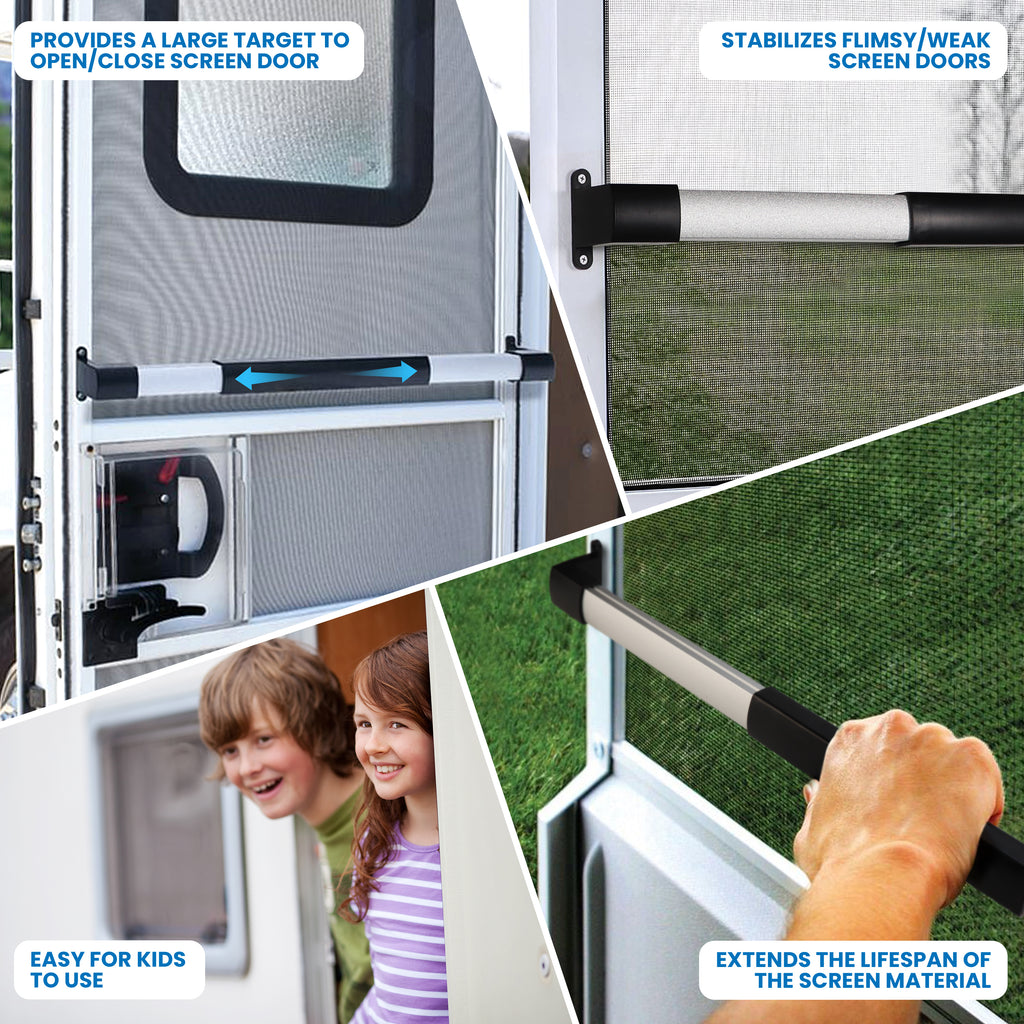 Camp'N RV Screen Door Crossbar - RV Screen Door Handle Grab Bar - RV Screen Door Handle, Adjustable Screen Door Push Bar from 21 5/8" to 28 5/8"
