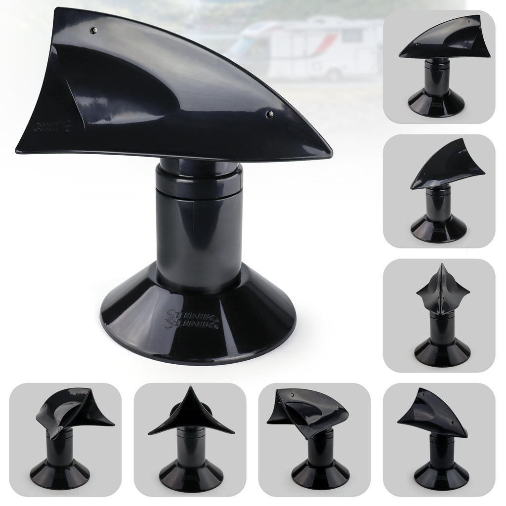 Stink Slink Universal Swiveling RV Sewer Black and Grey Holding Tank Plumbing Roof Vent Cap - Black