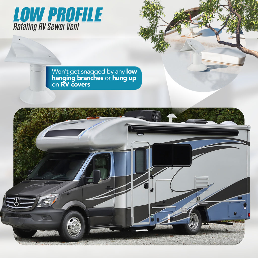 Stink Slink Universal Swiveling RV Sewer Black and Grey Holding Tank Plumbing Roof Vent Cap - White