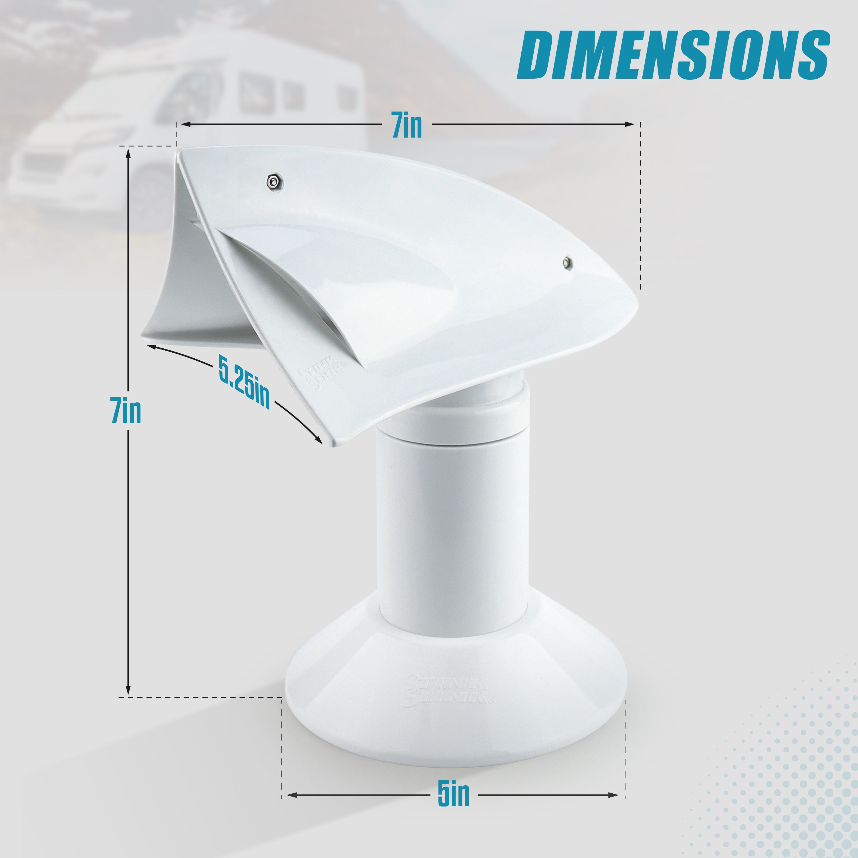 Stink Slink Universal Swiveling RV Sewer Black and Grey Holding Tank Plumbing Roof Vent Cap - White