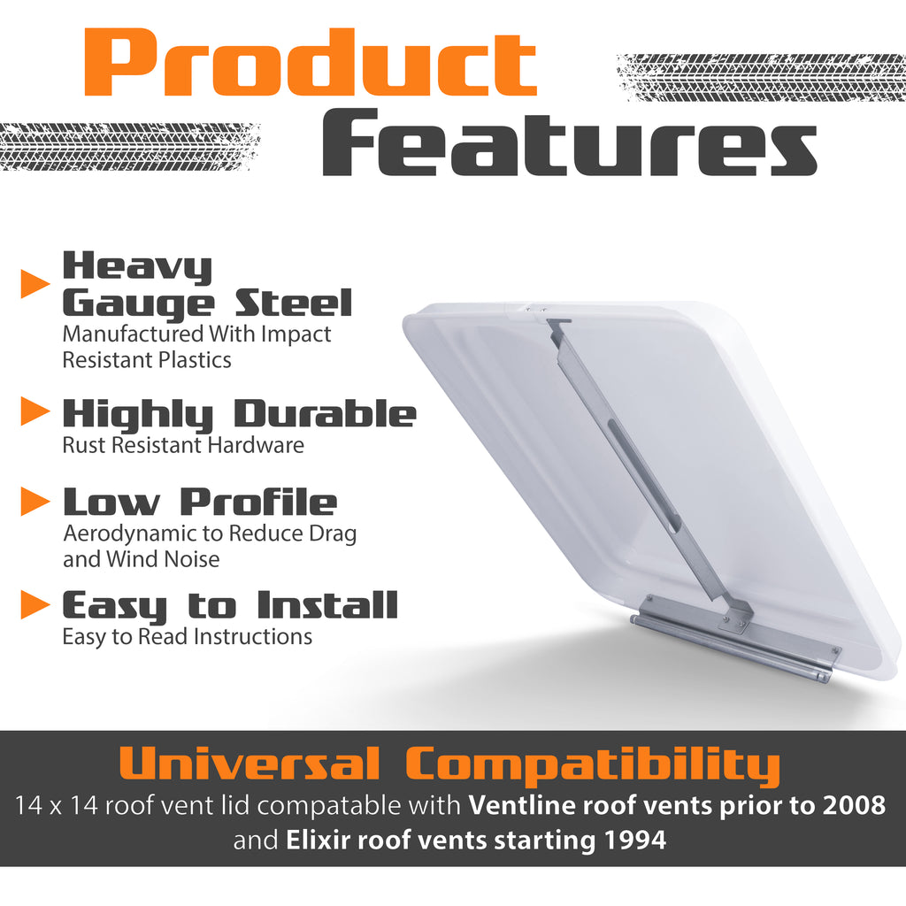 Camp'N 14" Universal RV, Trailer, Camper, Motorhome Roof Vent Cover - Vent Lid Replacement (White 2 Pack)